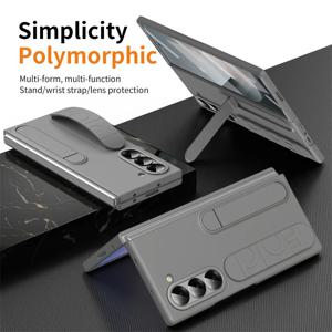 삼성 갤럭시 Z 폴드 6 5 4 3 7 폴드6용 고급 손목 스트랩 무봉제 브라켓 케이스, 접이식 스탠드 실리콘 커버