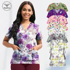 여성 간호 스크럽 탑, 작업 유니폼 블라우스, 반팔 브이넥 탑 의류, 간호사 액세서리, 남성 스크럽, 도매