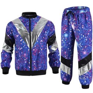 1990 년대 디스코 Tracksuit 2pcs 조깅 착용 복고풍 스타일 카니발 테마 파티 정장 라이브 코스프레 자켓과 바지 코스프레 의상