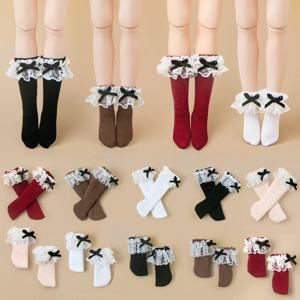 Blyth 패션 긴 양말 레이스 활 양말, 블랙 화이트, Licca Azone Momoko OB24 OB22 OB27 YMY 인형 액세서리