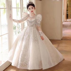 질 위시 J112 럭셔리 화이트 플라워 걸 드레스 비즈 진주 두바이 키즈 공주 생일 웨딩 파티 볼 이브닝 가운 2025