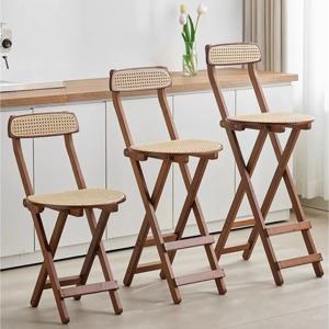 접이식 바 스툴 라탄 등받이 카운터 의자, 대나무 카페 스툴 (가정 및 커피숍 공간 절약형 식탁 의자)