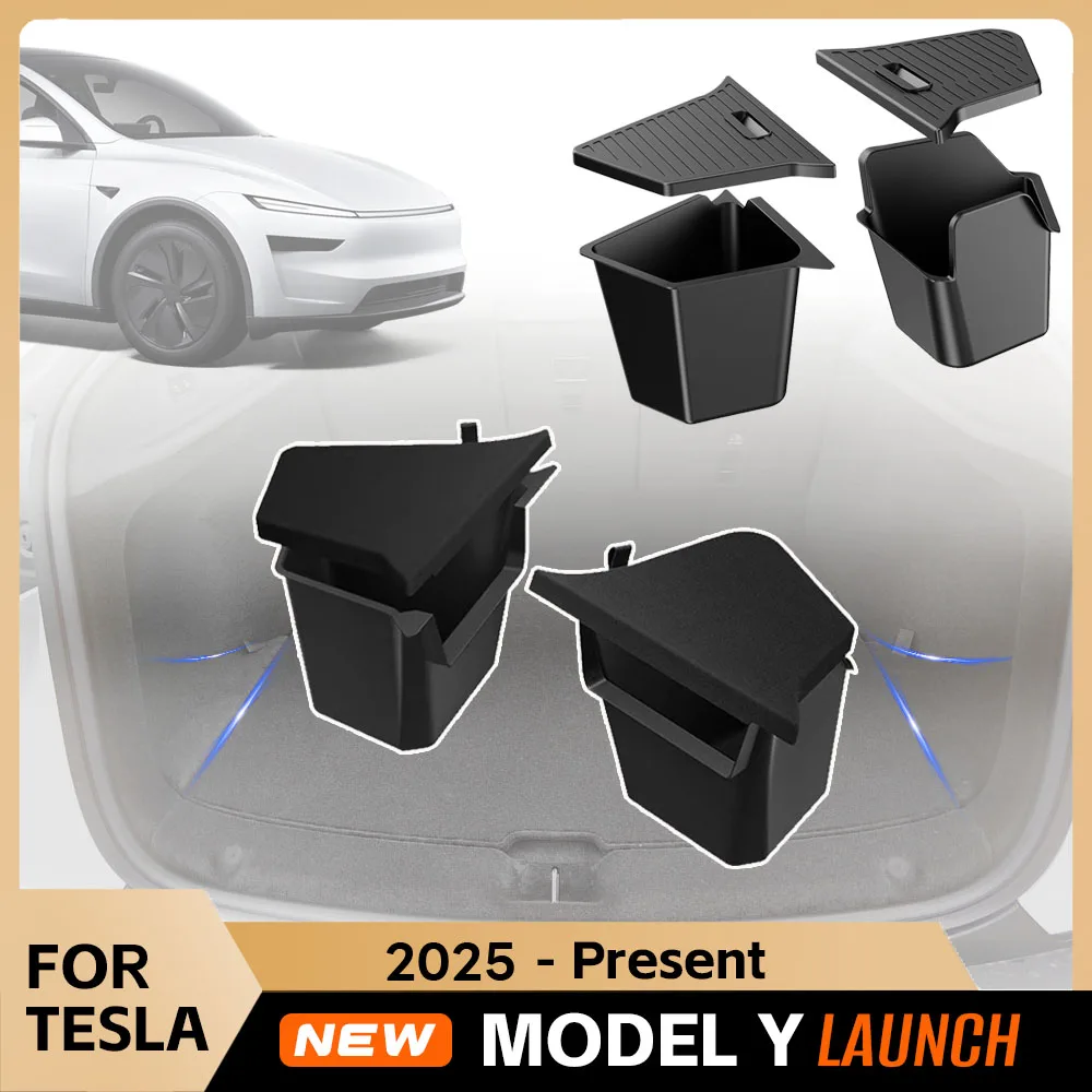 테슬라 모델 Y 주니퍼 2025 리어 트렁크 사이드 수납 박스 카고 오거나이저 TPE 빈 박스 플로킹 매트 파티션 보드 액세서리