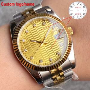 커스텀 투톤 NH35A 시계 남성용 블리거 36mm/39mm 플루티드 베젤 사파이어 크리스탈 날짜 로즈골드/옐로우골드 와플 다이얼 명품