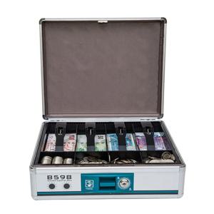 안전한 현금 보관을 위한 휴대용 금고 디자인 내부 트레이 칸막이 금속 현금 상자 손잡이 케이스