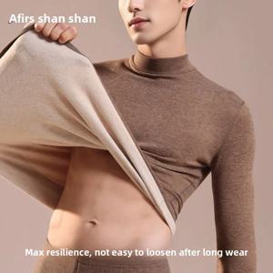 벨벳 보온 내의 남성용 다운 실크 수트 가을 겨울 벨벳 두꺼운 하이넥 롱존스 남성용 스노우 피크 따뜻한 잠옷