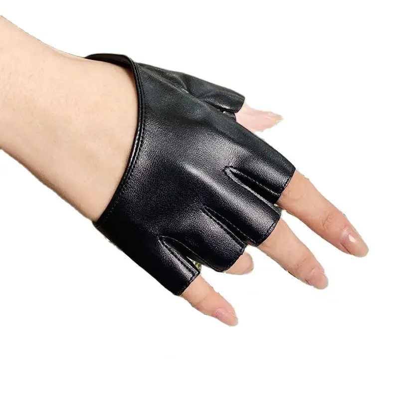 고스 펑크 록 로리타 하라주쿠 무대 공연 파티 여성 로리타 코스프레 하프 핑거 장갑을위한 Pu 가죽 핑거리스 장갑