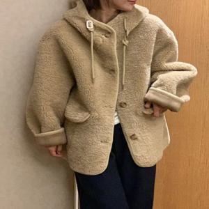 레트로 스타일 싱글 버튼 후드 양털 재킷 여성용 겨울 신상 패션 다용도 따뜻한 가죽 셔츠 원피스 탑