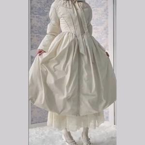 여성용 신상 우아한 캐주얼 후드 코튼 코트 패션 다용도 리본 타이 퍼프 스커트 오버코트 빈티지 러플 따뜻한 두꺼운 재킷