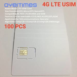 쓰기 가능 프로그램 가능 빈 SIM USIM 카드, 마이크로 나노 크기, 4G LTE WCDMA GSM 나노 마이크로 SIM 카드, 2FF, 3FF, 4FF, 3 인 1, 100 개/로트