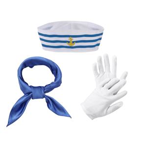 여성용 실크 스카프, 네이비 세일러 모자, 장갑 포함, 작은 사각형 스카프, 비즈니스 타이 머리띠, 밀리터리 모자, 카니발 코스프레 의상