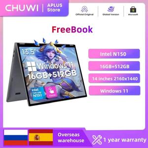CHUWI 프리북 2-in-1 노트북 13.5인치 인텔 N150(최대 3.6GHz) 16GB LPDDR5 RAM 512GB SSD FHD 2520x1680 WiFi 6 BT5.2 윈도우 11