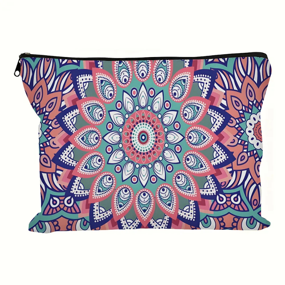 빈티지 만다라 프린트 화장품 가방 경량 클러치 동전 지갑; 지퍼 휴대용 메이크업 파우치 필통 휴일 선물 가방