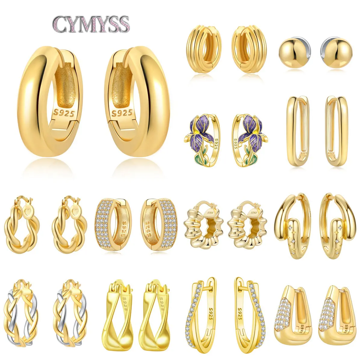 오리지널 2026 S925 스털링 실버 지르콘 18K 골드 라이닝 빈티지 후프 귀걸이 여성용 생일 파티 웨딩 선물 주얼리