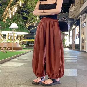 봄 여름 얇은 아이스 실크 셈바흐 랜턴 팬츠 여성용 루즈 슬림핏 나인 포인트 하란 접이식 스포츠 팬츠 캐주얼 바지