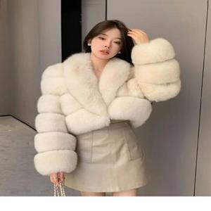 자도린 럭셔리 빅 칼라 스플라이스 크롭 페이크 퍼 코트 여성 의류 두꺼운 퍼리 페이크 퍼 재킷 겨울 퍼 코트 탑 무헤르