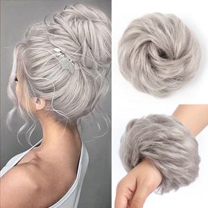 실버 메시 번 인모 내추럴 블랙 웨이브 헝겊 스트레치 플러피 도넛 업두 우아한 탄성 고무줄 하이 로우 번