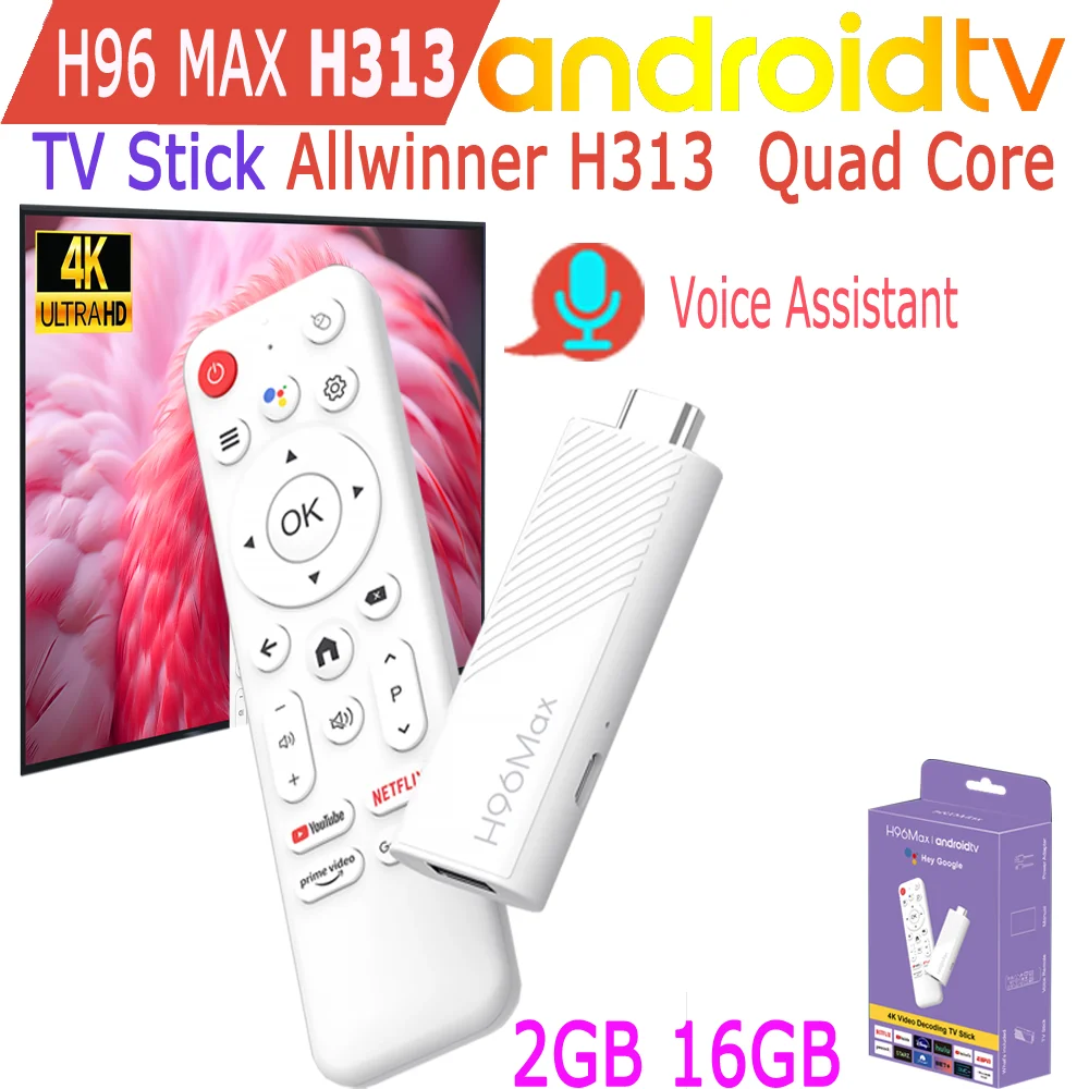 H96 Max H313 안드로이드 TV 스틱 올위너 쿼드 코어 4K HDR 와이파이6 음성 비서 RAM 2GB ROM 8GB 16GB 미디어 플레이어 스마트 TV 박스