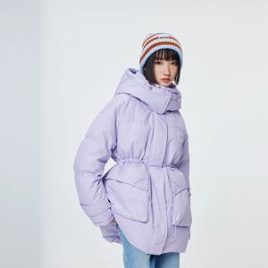 Metersbonwe 여성용 오버 사이즈 롱 후드 다운 재킷 조절 가능한 돼지 코 버클 허리 벨트 유틸리티 오리 다운 파카 따뜻한 겨울