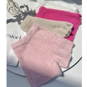 여성 가을 ​​겨울 가짜 밍크 헤어 반바지 달콤한 부드러운 높은 허리 슬림 털이 탄력 반바지 패션 뜨개질 Homewear 반바지