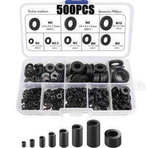 500pcs 나일론 와셔 플랫 구색 세트 8 크기 안전 플레이트 M2 M2.5 M3 M4 M5 M6 M8 M10 나일론 씰링 와셔