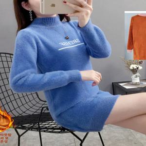 여성용 플리스 안감 두꺼운 니트웨어 하프 하이 칼라 중간 길이 가을 겨울 편안한 다용도 포켓 스퀘어