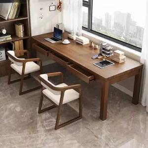 모던 트라이브사인즈 2인용 책상 수납 선반 포함, 넓은 책상 상판이 있는 더블 컴퓨터 책상, 추가 긴 학습용 책상