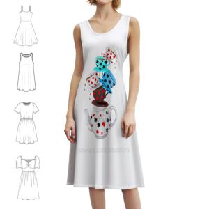 빈티지 보헤미안 드레스 티컵 스타일, 퍼프 소매 또는 민소매 옵션 여성용 드레스, 티컵 스타일, 팝포 커피, 영국 여성복