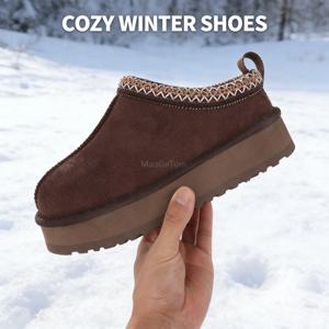 럭셔리 브랜드 겨울 정품 부츠 벨크로 플러시 앵클 부츠 여성 따뜻한 슬립온 코튼 신발 호주 디자이너 라운드 토 부츠