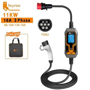 Feyree 11KW 16A EV 휴대용 충전기 Type2 EVSE 충전 상자 전기 자동차 충전기 CEE 플러그 IEC62196-2 전기 자동차 충전기