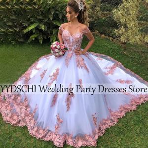 맞춤형 핑크 웨딩 드레스, 백리스 클래식 슬리브, 화이트 및 아이보리 로브, 원피스 드 노비아, 2025