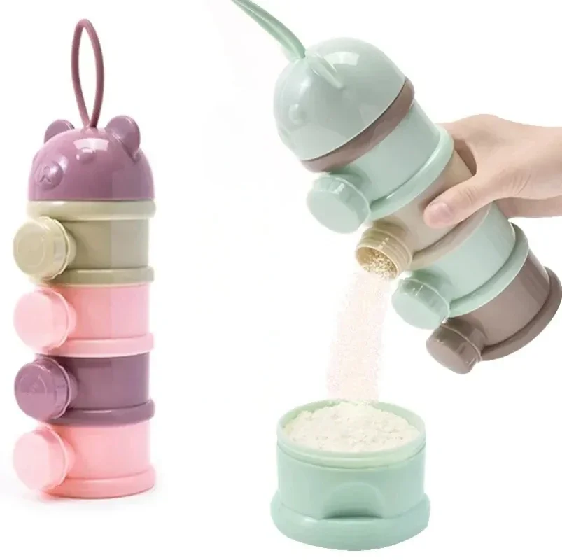 4 레이어 곰 스타일 휴대용 우유 분말 상자 여러 개구부 시리얼 만화 유아 베이비 푸드 Storag 상자 유아 스낵 용기