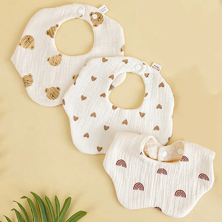 TDHD 3PCS 목화 거즈 아기 먹이 Bibs 여름 부드러운 꽃잎 아기 인쇄 Drooling 수건 신생아 유아 아기 Burp Cloth Children'