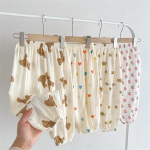 봄 여름 소년 소녀를위한 모기 방지 바지 전체 인쇄 다목적 바지 겉옷 유아 캐주얼 느슨한 얇은 바지