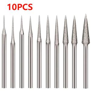 10Pcs 다양한 크기 다이아몬드 장착 그라인딩 헤드 Burrs 3/32 