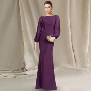 보라색 신부 어머니 드레스, 2022 구슬 쉬폰 긴 웨딩 하객 가운, 웨딩 파티용 인어 우아한 원피스 여성