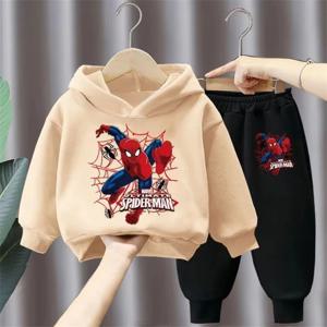 Marvel 봄 가을 아동 의류 세트 스파이더 맨 소년 운동복 + 운동복 2pcs 어린이 후드 스포츠 풀오버 세트 Tracksuit