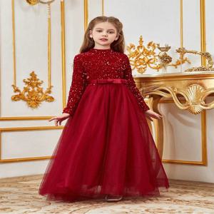 반짝이는 바닥 길이 웨딩 플라워 걸, 이브닝 원피스 걸, 연회 무대, 생일 파티, 럭셔리 이브닝 원피스 무도회 가운