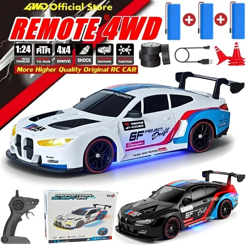 4WD RC 드리프트 자동차 LED 빛 2.4G 라디오 20 KM/h 고속 원격 제어 레이싱 자동차 차량 모델 장난감 선물 소년 소녀 아이