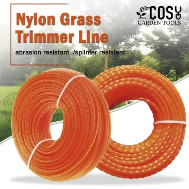 2.4/2.7/3.0/3.5/4.0mm*100M 스풀 잔디 트리밍 라인 나일론 사각형 왜곡 나선형 브러시 커터 로프 잔디 깎는 기계 헤드 액세서리