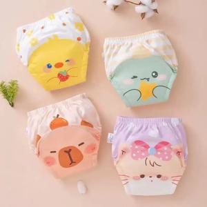 4pcs 아기 만화 경제 목화 속옷 소녀 소년 학습 바지 어린이위한 빨 수있는 재사용 가능한 유아 변기 훈련 바지
