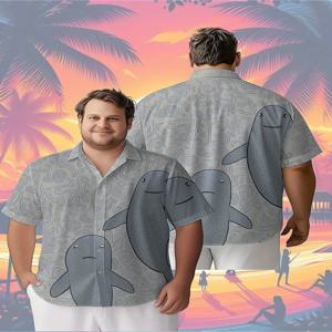 남성용 플러스 사이즈 하와이안 셔츠 푸른 고래와 소용돌이 패턴, 남녀공용 헐렁한 알로하 셔츠, 여름 대체 의류