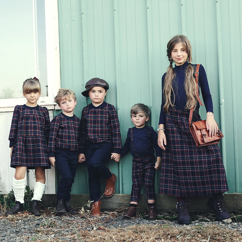 알리 플러스 AW25 고품질 플래드 코튼 컬렉션 여아 드레스 아기 롬퍼 남아 상의 및 스커트