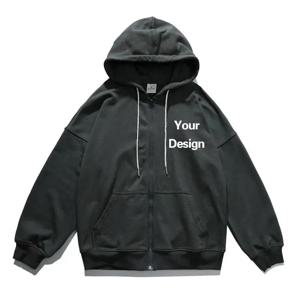 봄과 가을용 370g 헤비 듀티 울 후드 집업 후디 남성용 맞춤형 프린트 로고 캐주얼 루즈 코트