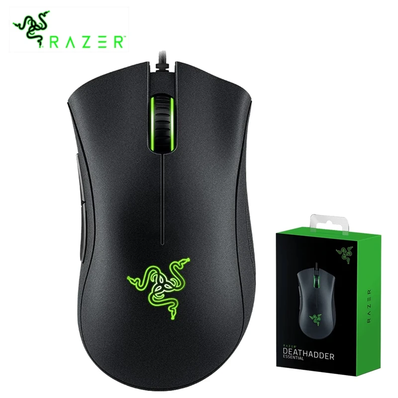 Razer DeathAdder 필수 유선 게이밍 마우스, 노트북 PC 게이머용 마우스, 6400DPI 광학 센서, 5 개의 독립 버튼, 정품