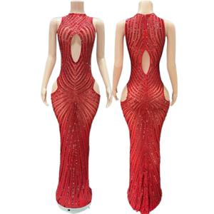 클래식 레드 화이트 템퍼러먼트 원피스, 생일 파티 라이트, 럭셔리 모델 캣워크 퍼포먼스, 원피스 로브, 시크 및 엘레강스, 2025