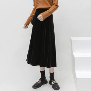 겨울 플리츠 롱 벨벳 스커트 패션 봄 하이웨이스트 솔리드 벨루어 스커트 오피스 레이디스 엘레강스 빈티지 스커트 플러스 사이즈