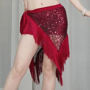 여성 벨리 댄스 의류 긴 프린지 불규칙한 Fishnet Shimmy 벨트 밸리 댄스 엉덩이 스카프 스파클 스팽글 타이 랩