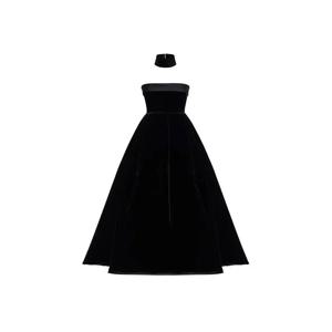 우아한 롱 벨벳 이브닝 드레스 블랙 스트랩리스 가운 파티 공연용 슬림 스타일 패셔너블 미드 웨이스트 A라인 스커트