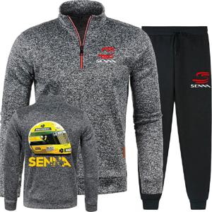 남성용 풀오버 스포츠웨어 아이르톤 세나 드라이브 남성 2피스 세트 후드티 바지 스웨트셔츠 하프 지퍼 소프트 플리스 터틀넥 스웨터